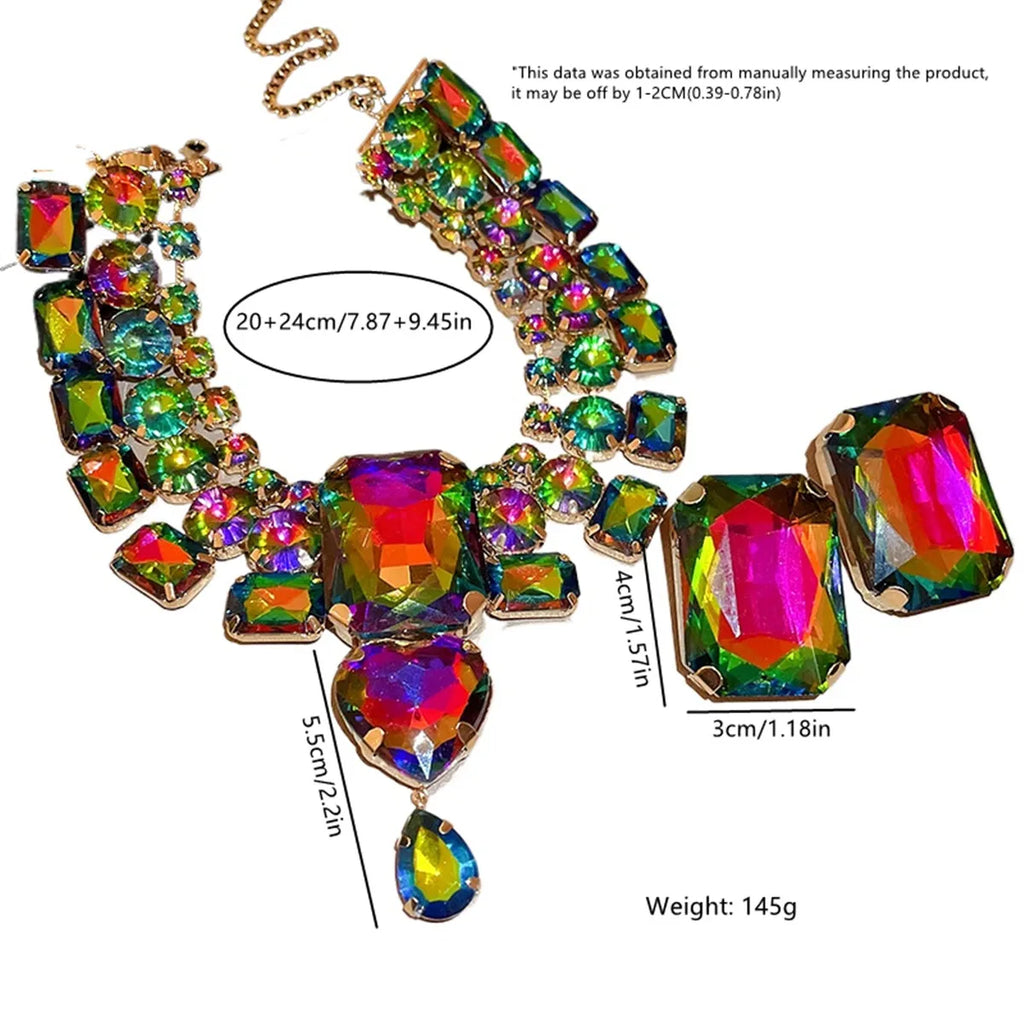 Multicolor Crystal Statement Necklace & Earring Set