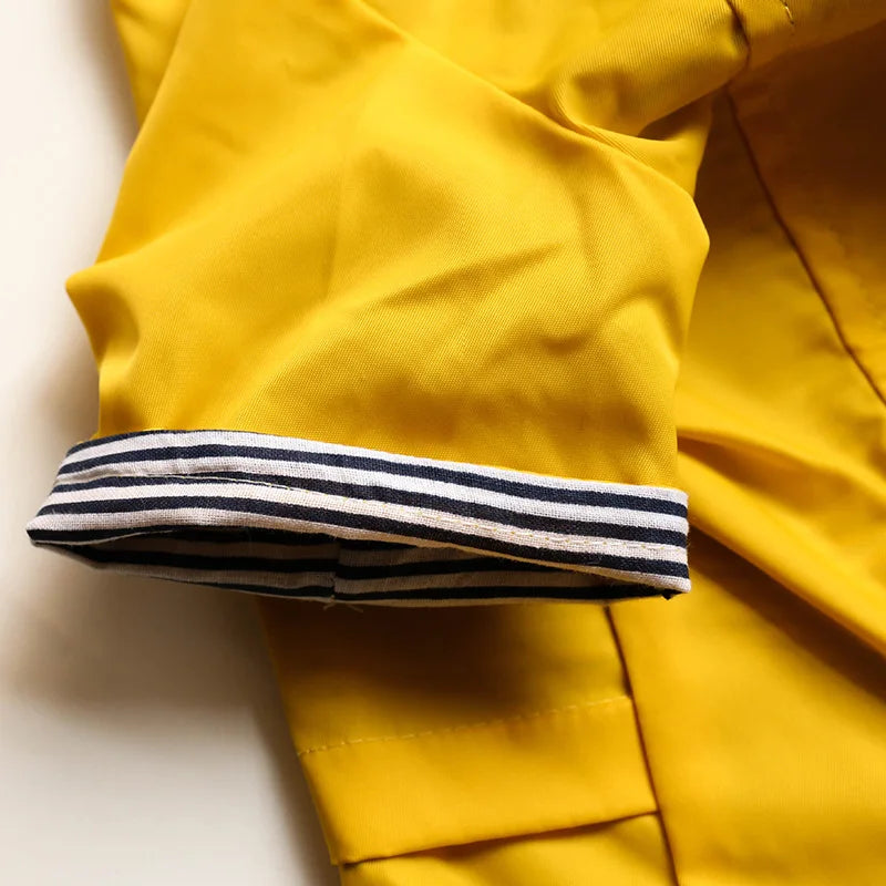 Yellow Hooded Dog Coat with Striped Lining