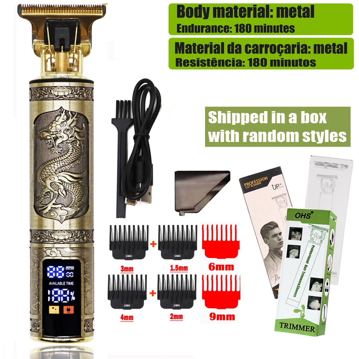 OHS T9 Rechargeable Hair & Beard Detail Trimmer – Dragon & Buddha Styles