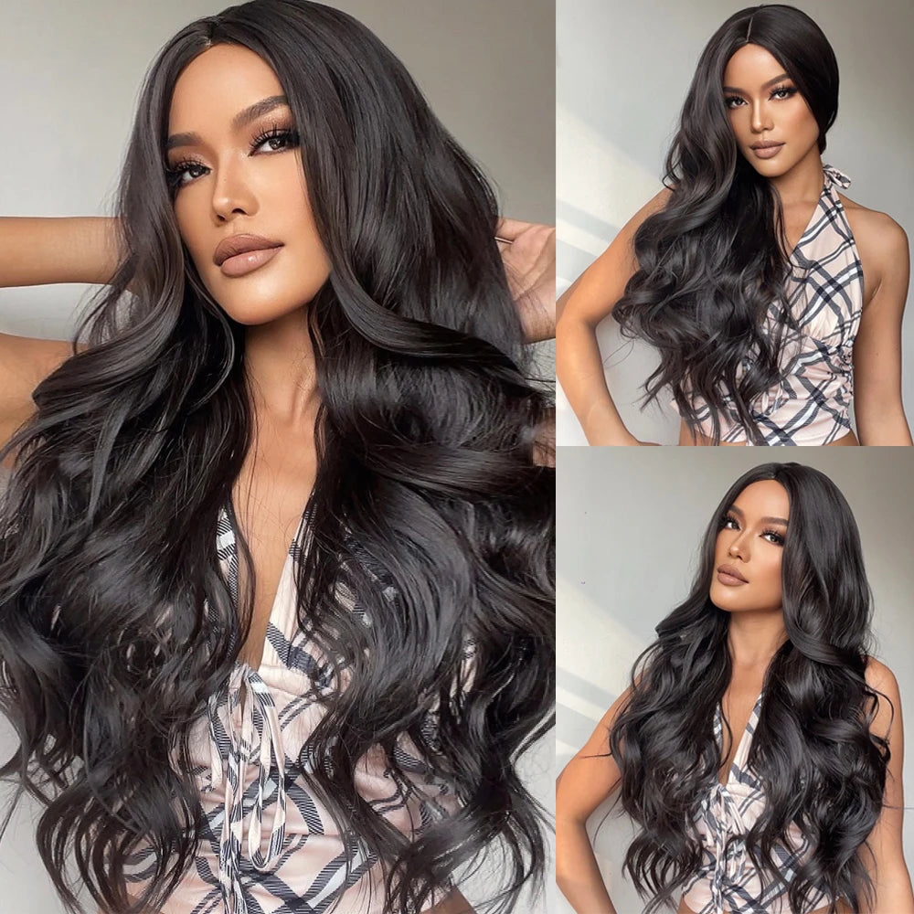 Long Wavy Middle-Part Synthetic Wig, Ombre Colors