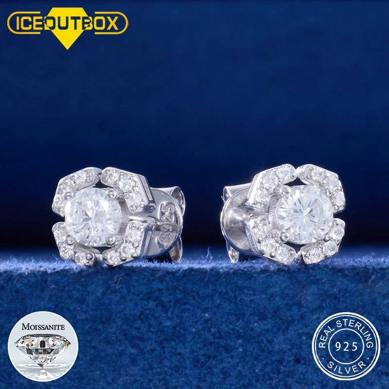 925 Sterling Silver Moissanite Stud Earrings | Round & Clover Styles