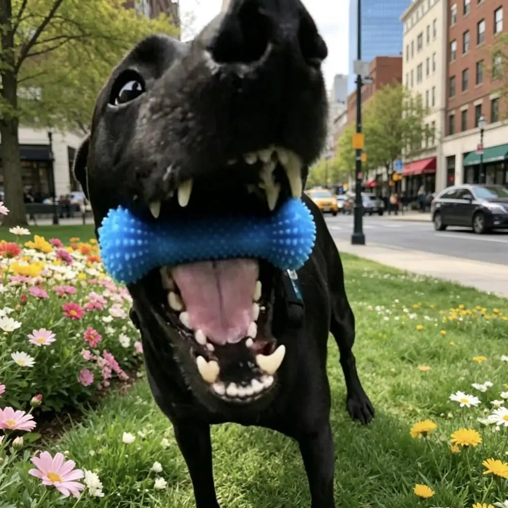 Blue Textured Dog Bone Toy with Cord – 10 or 15 cm