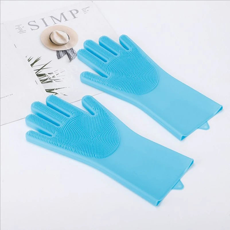Pink Silicone Pet-Bathing Scrub Gloves