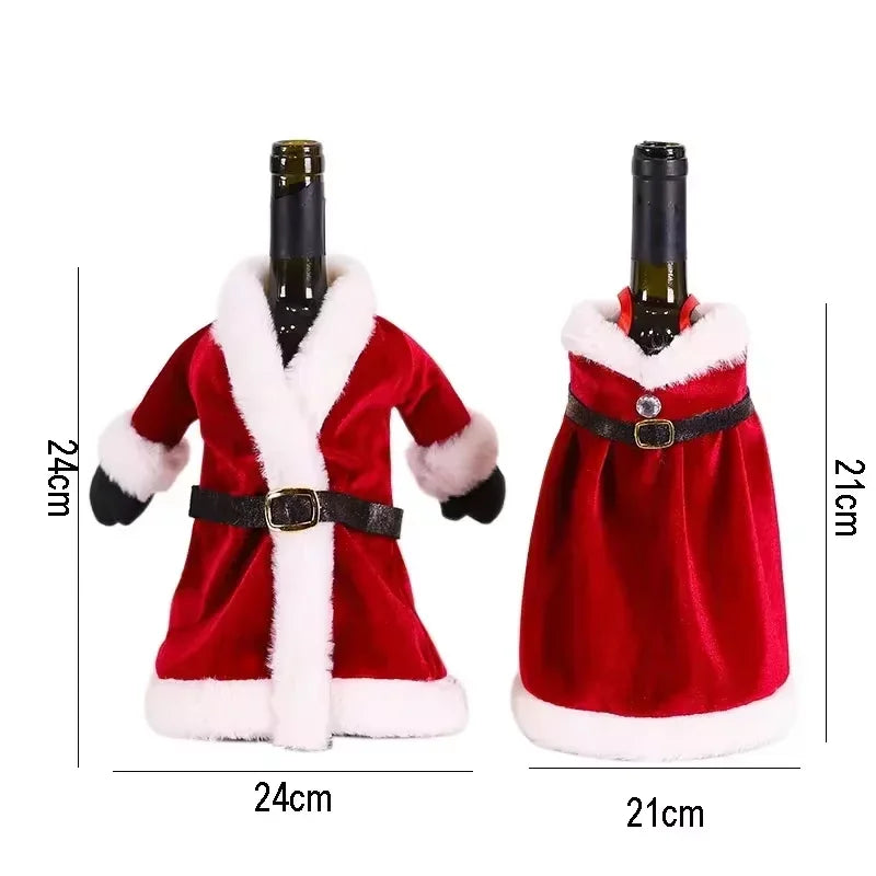 Creative Christmas Wine Bottle Set Golden Velvet Dress Wine Bottle Covers Sleeve Santa Snowman Xmas New Year Dinner Table Decor