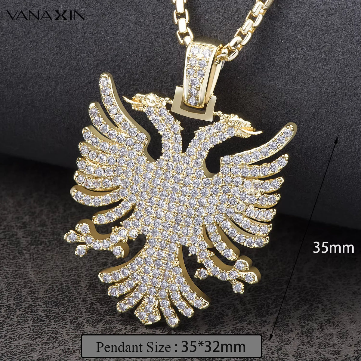 Albanian Double-Headed Eagle Cubic Zirconia Pendant Necklace