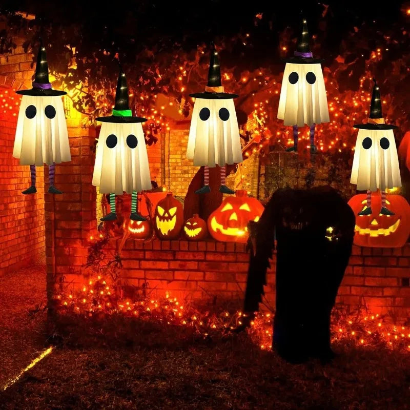 Light-Up Hanging Halloween Ghost with Witch Hat – One Piece