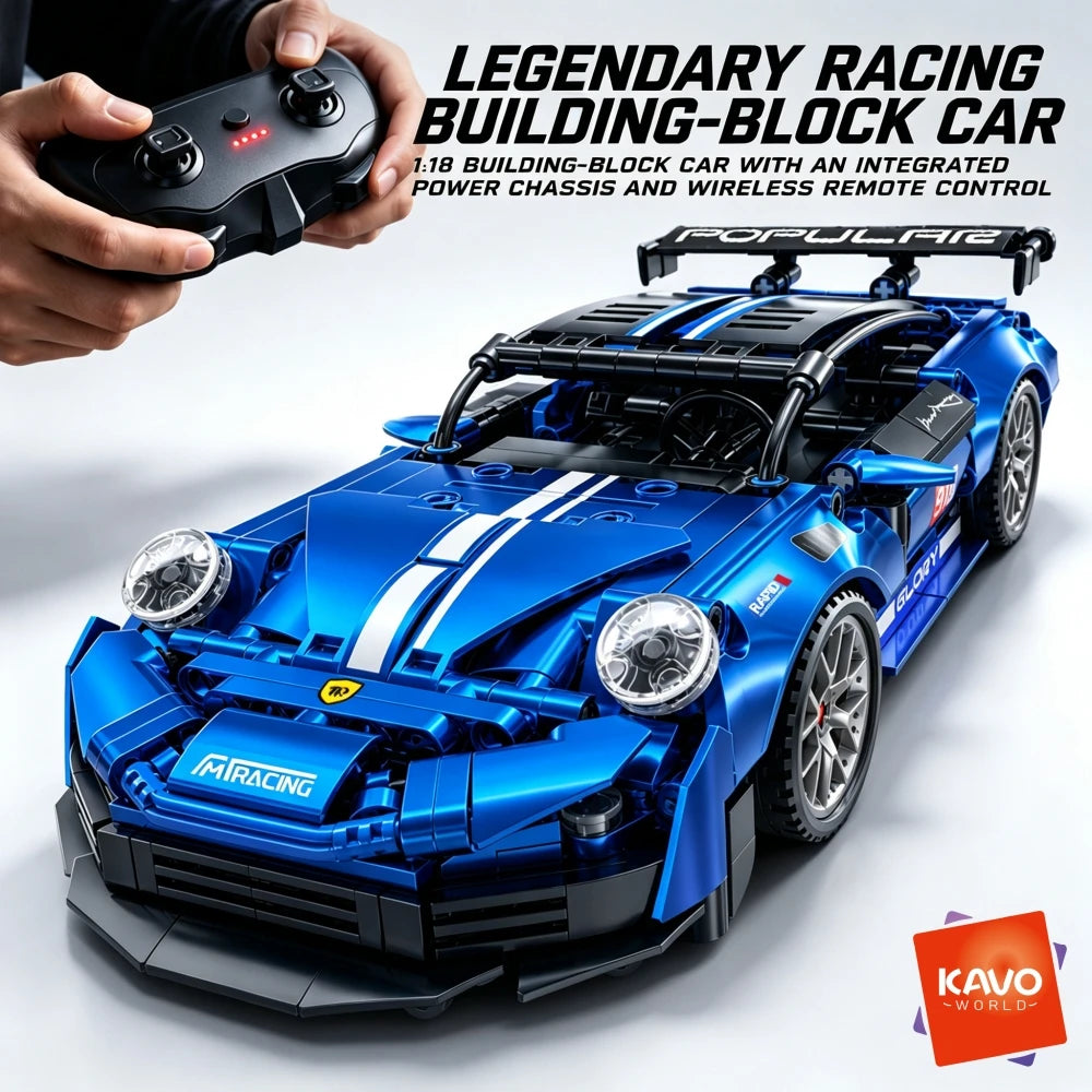 KAVOWORLD Metallic-Blue Sports Car Building Set – 444 Pieces