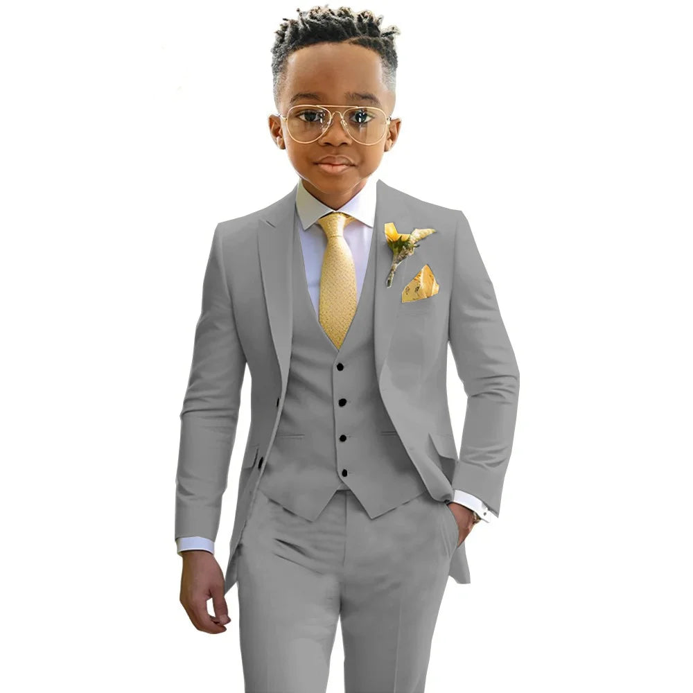 Boys’ 3-Piece Formal Suit Set – Jacket, Vest & Trousers, 2T–20T
