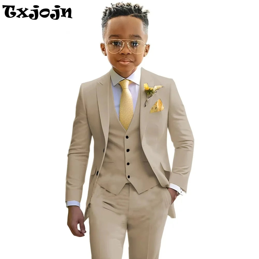Boys’ 3-Piece Formal Suit Set – Jacket, Vest & Trousers, 2T–20T