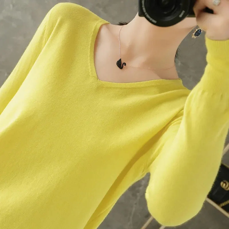V-Neck Loose Knit Sweater, Soft Long Sleeve Pullover