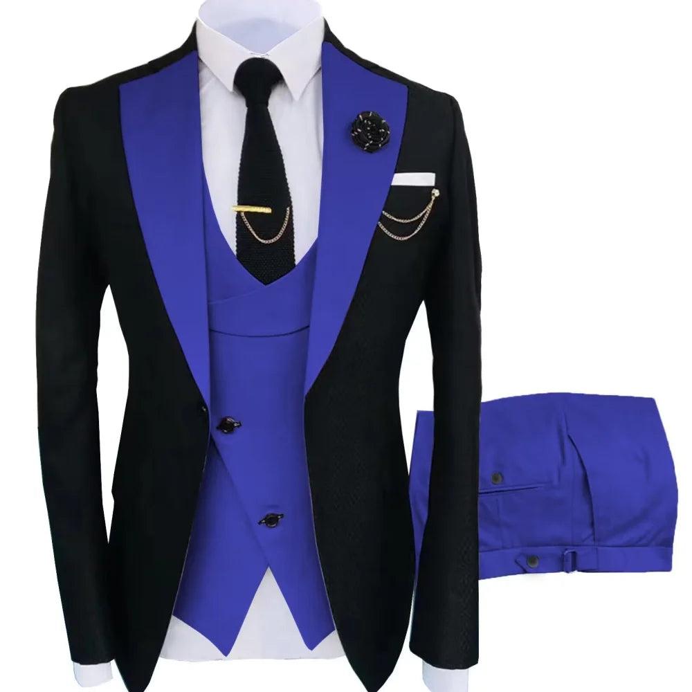 Men's Contrast-Lapel Formal Suit for Weddings & Prom