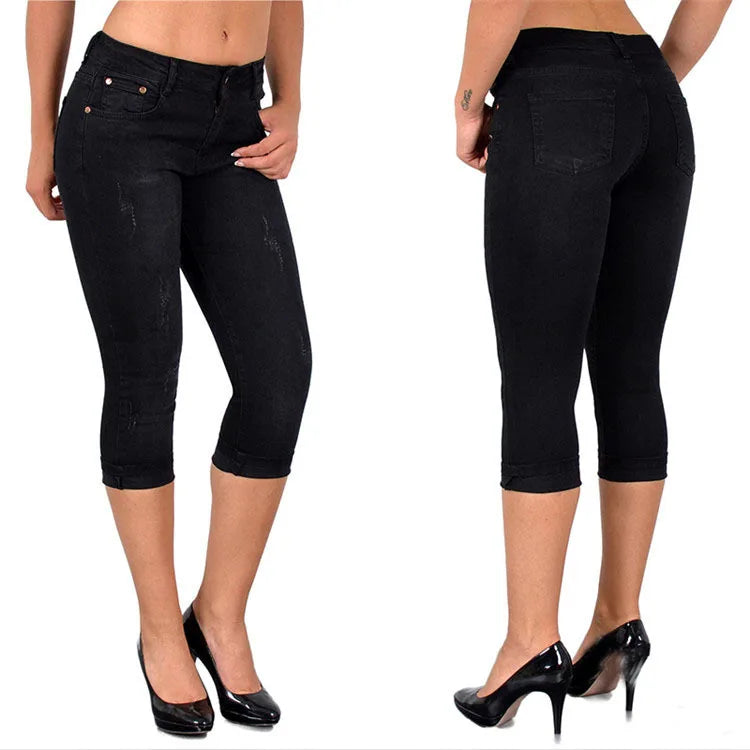 Mid-Rise Stretch Capri Jeans – S to 5XL