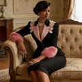 Fur-Cuff Blazer & Pencil Skirt Suit