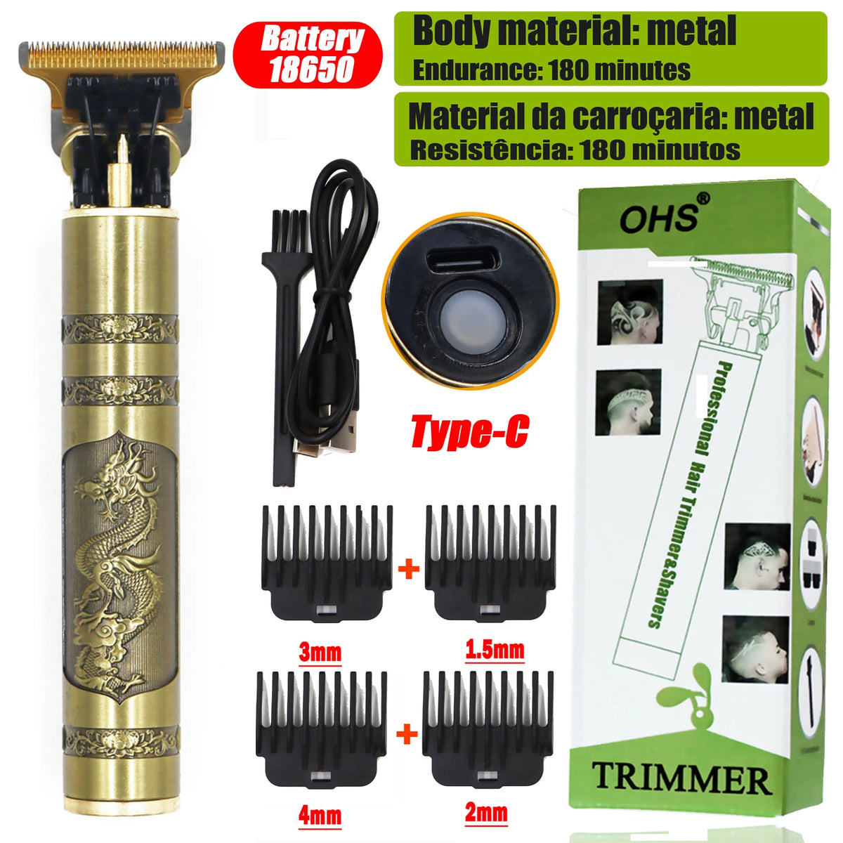 OHS T9 Rechargeable Hair & Beard Detail Trimmer – Dragon & Buddha Styles