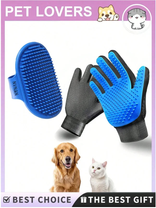 Blue Pet Grooming Gloves – Single Glove or 3-Piece Kit
