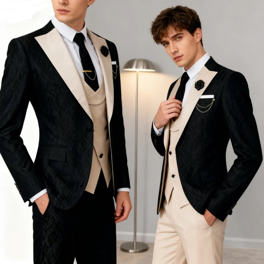 Men's Contrast-Lapel Formal Suit for Weddings & Prom