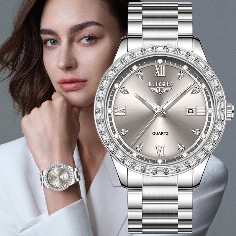 LIGE Women's Quartz Watch with Stainless Steel Band