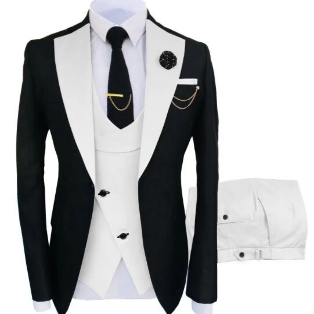 Men's Contrast-Lapel Formal Suit for Weddings & Prom