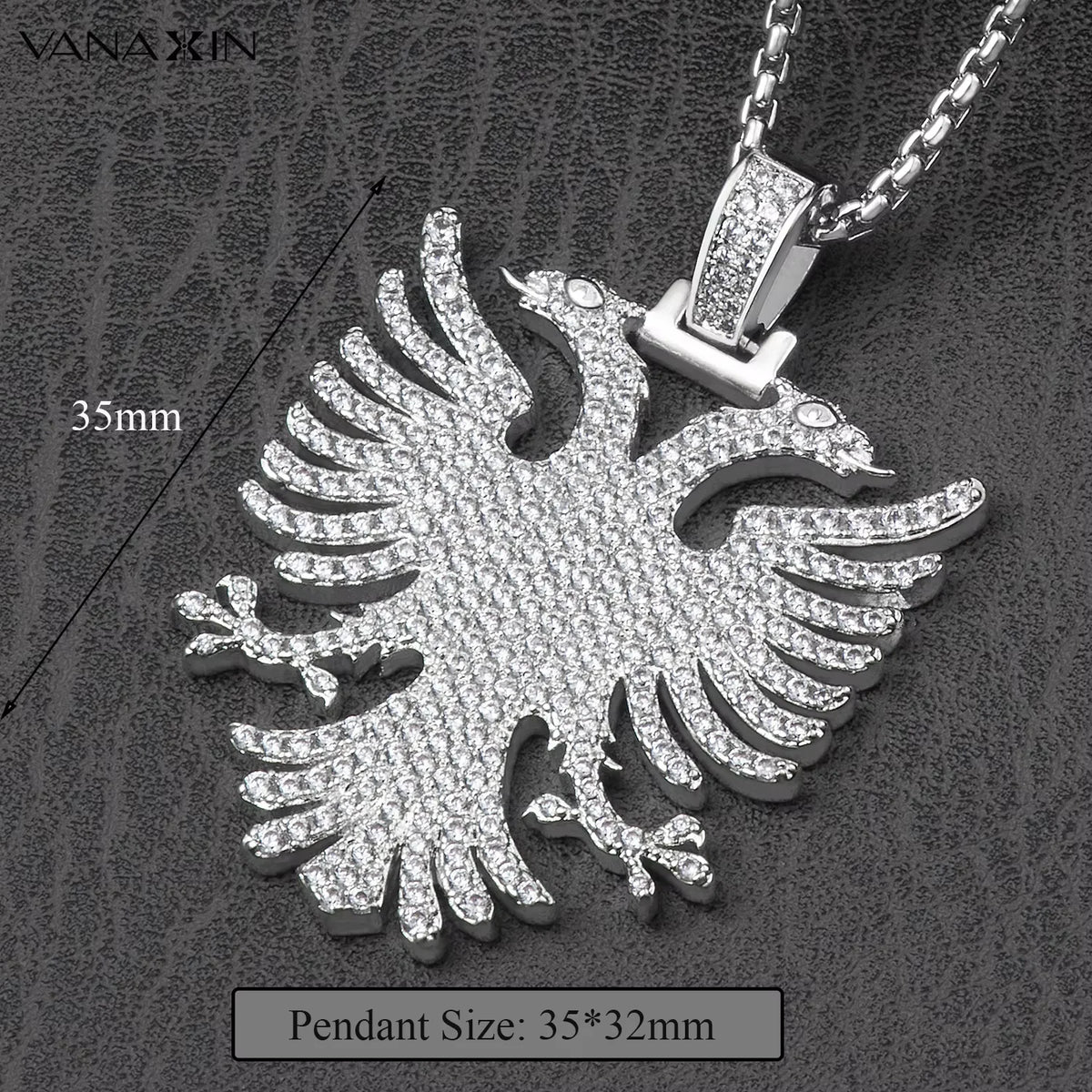 Albanian Double-Headed Eagle Cubic Zirconia Pendant Necklace