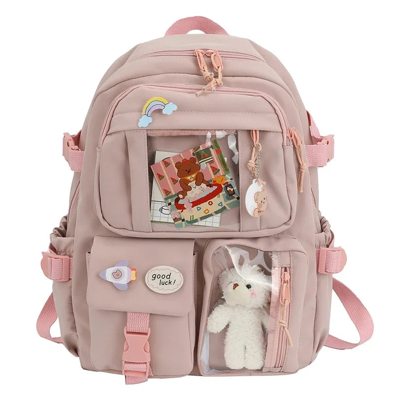 Colorblock School Backpack with Clear Display Pockets
