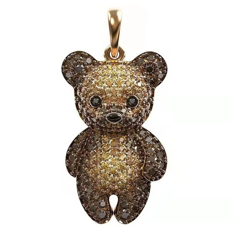 Teddy Bear Pendant Necklace with Colorful Accents