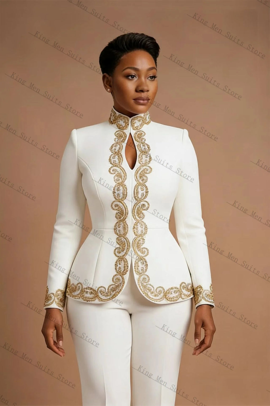 Gold-Embroidered Blazer & Pants Suit