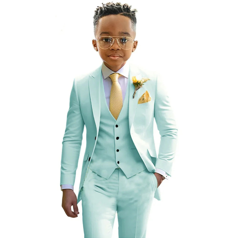 Boys’ 3-Piece Formal Suit Set – Jacket, Vest & Trousers, 2T–20T