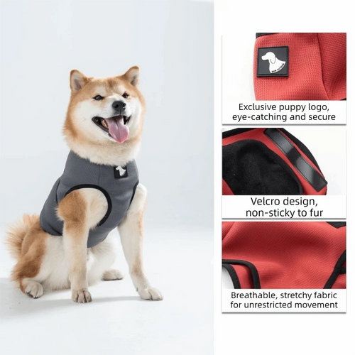 Adjustable Wraparound Dog Vest – Grey, Red & Blue