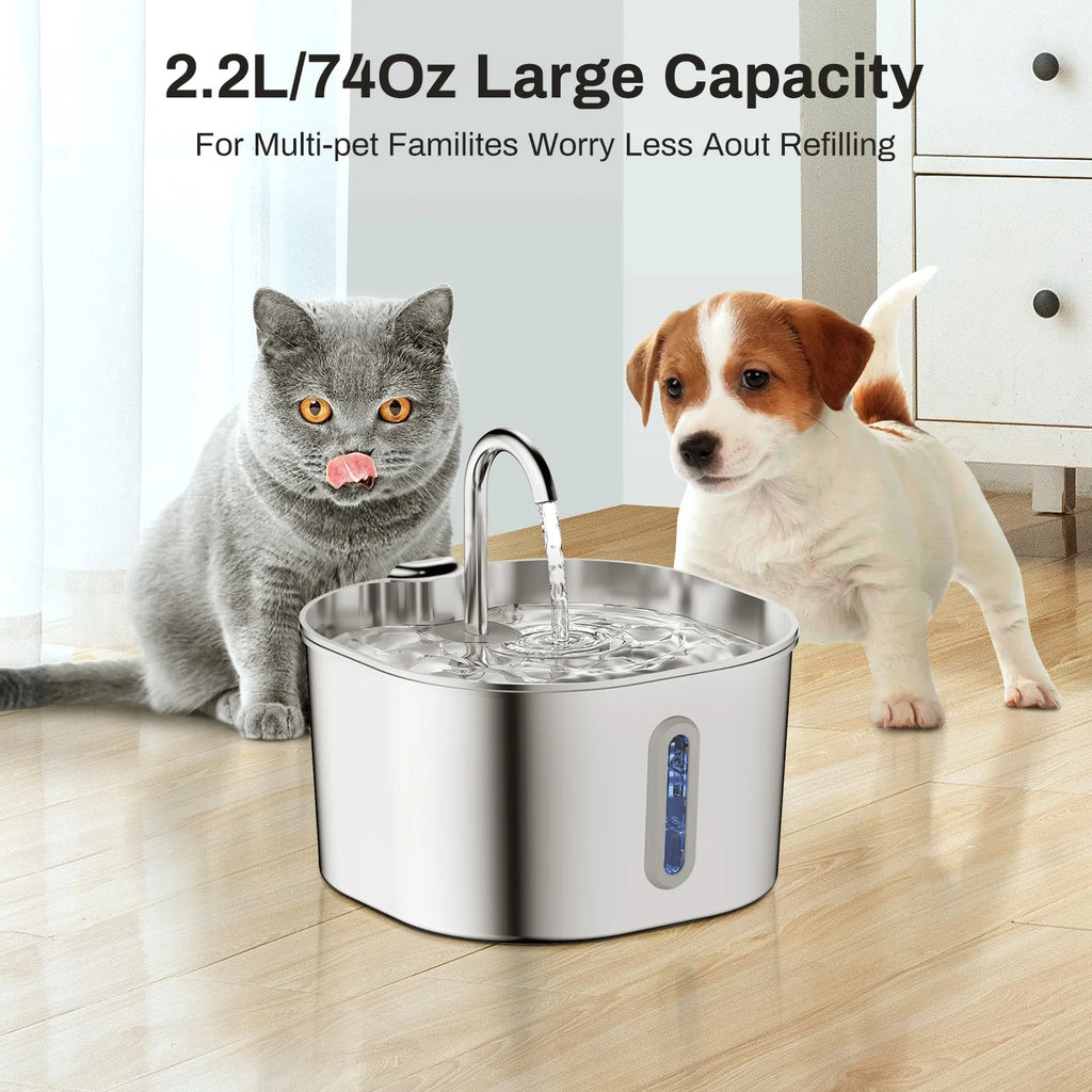 Stainless-Steel Pet Water Fountain – 2.2L