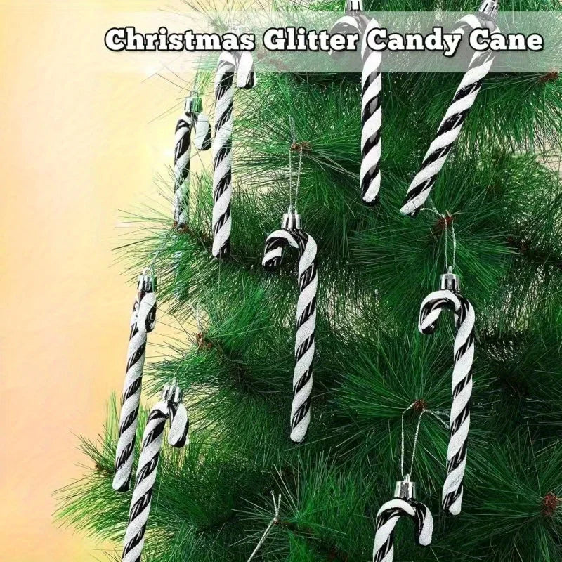 Glitter Candy Cane Christmas Ornaments – Set of 6