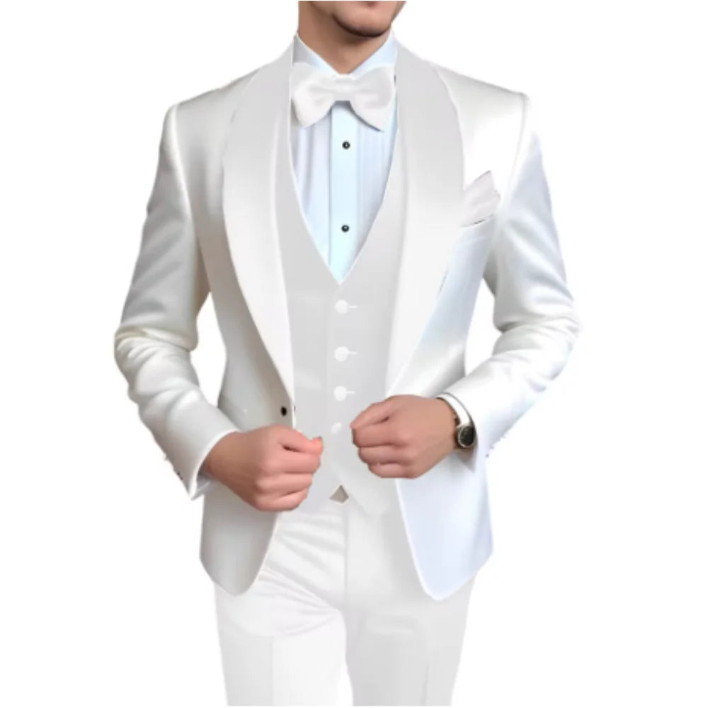 Customized Men's 3-Piece Tuxedo with Shawl Lapel Smoking Suit Wedding Groomsmen Formal Party Blazer Vest Pants Ternos Masculinos