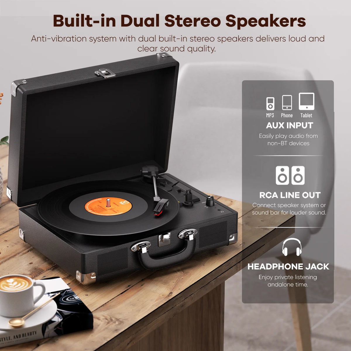 MAIO 3-Speed Suitcase Record Player with Built-In Speakers