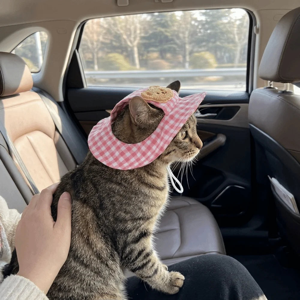 Gingham Dog Bucket Hat with Ear Openings