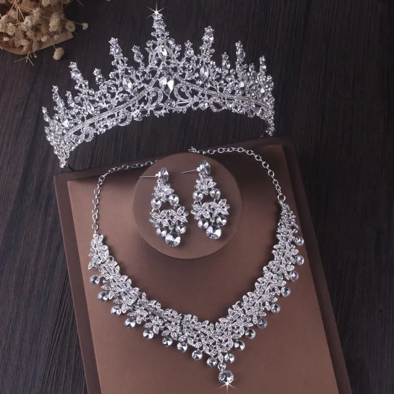 Baroque Crystal Bridal Jewelry Set with Tiara, Necklace and Earrings