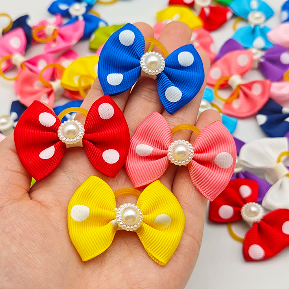 Dog Hair Bows with Elastic Bands – Mixed 10-Pack