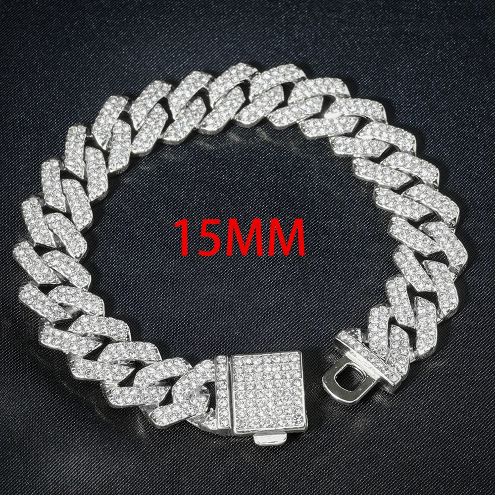 Iced-Out Cuban Chain Jewelry Sets – 2-Piece & Colored Watch Options