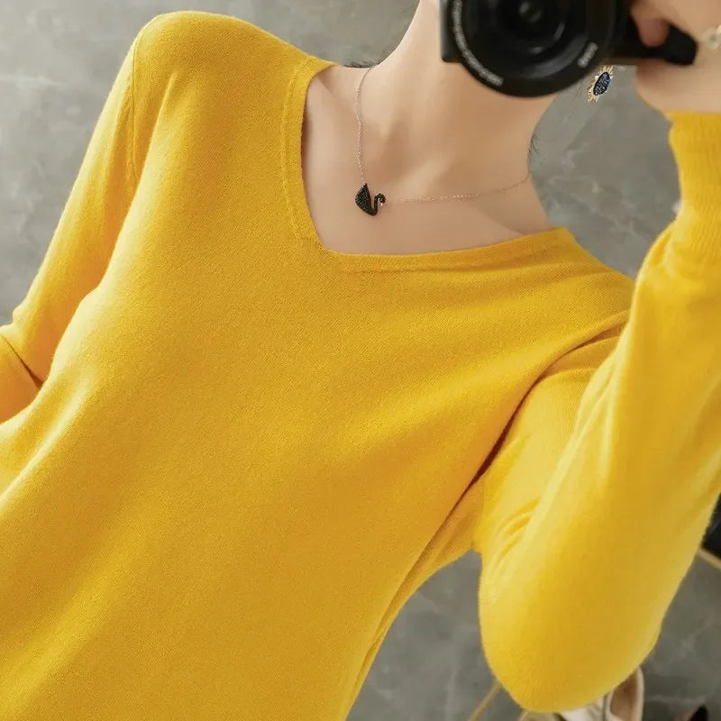 V-Neck Loose Knit Sweater, Soft Long Sleeve Pullover