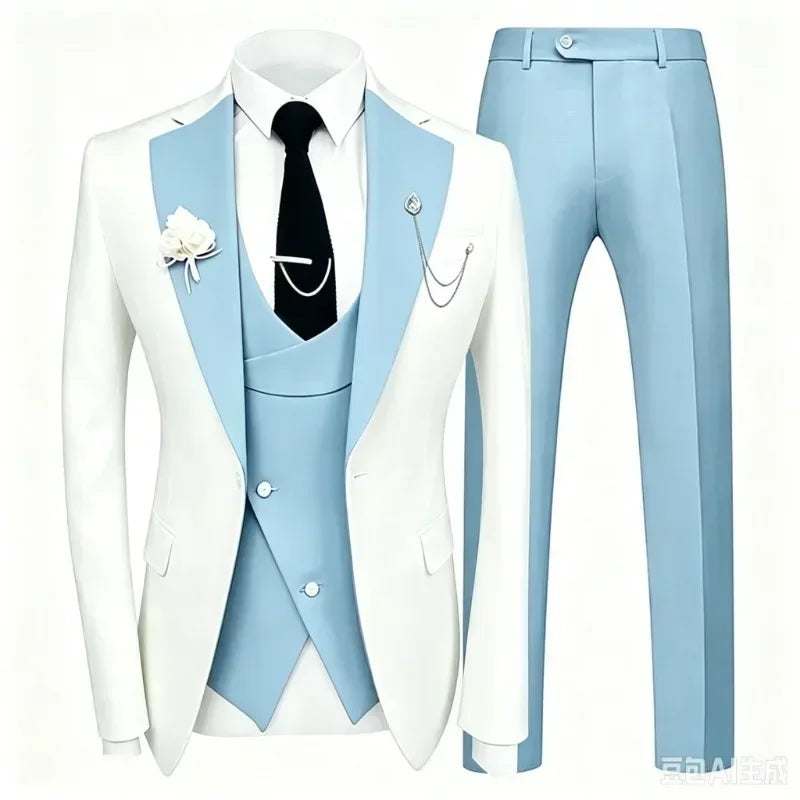 Formal Men's Suit 3 Piece Set Groom's Wedding Tuxedo Slim Fit Jacket Vest Pants Formal Party Dress Tailored Clothes Men Suits