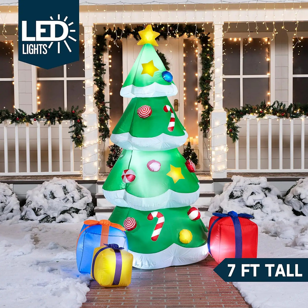 JOYFY 8 FT Long Christmas Inflatables Nativity Scene Christmas Nativity Set with Build-in LEDs for Xmas Party Yard Décor