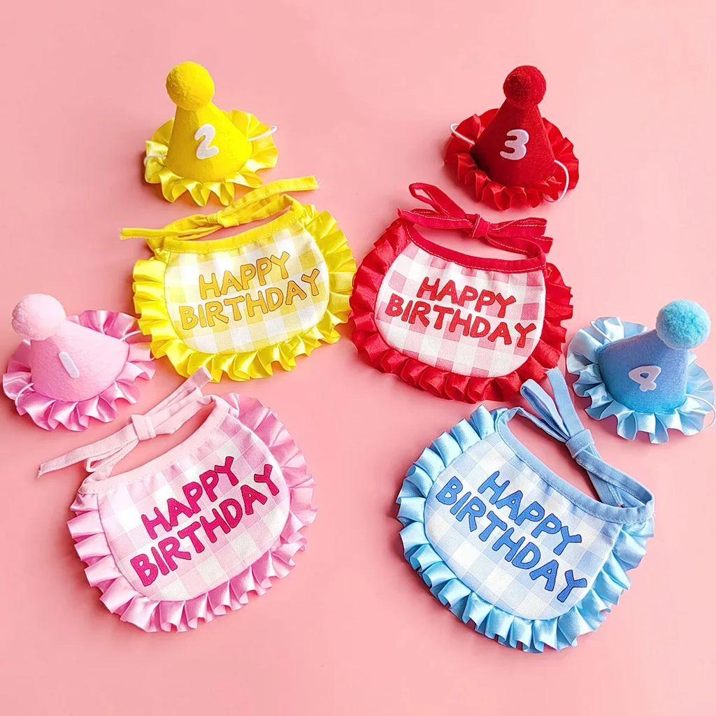 Pet Birthday Hats & Ruffled Bibs – Sets or Separates
