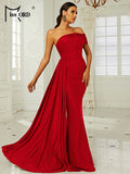 Asymmetric Off-Shoulder Draped Evening Gown