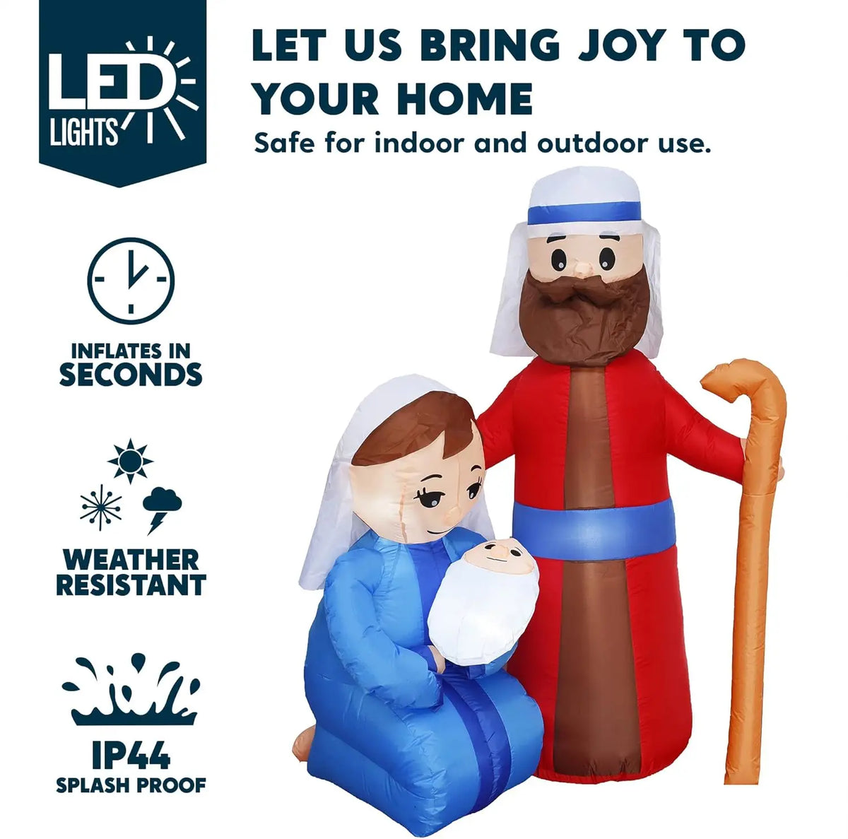 6-Foot LED Christmas Inflatable Nativity – Mary, Joseph & Baby Jesus