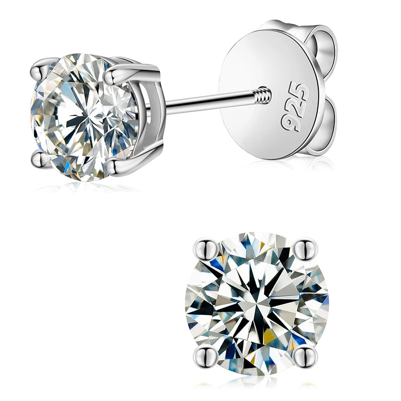 925 Sterling Silver Moissanite Stud Earrings | Round & Clover Styles