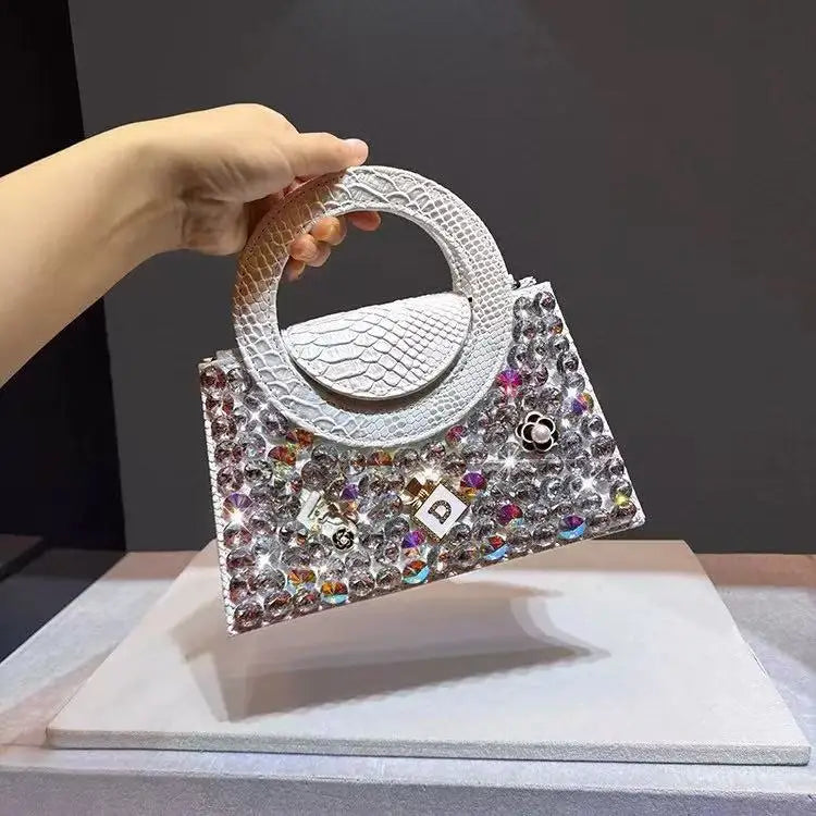 Women's Rhinestone Ring-Handle Evening Handbag