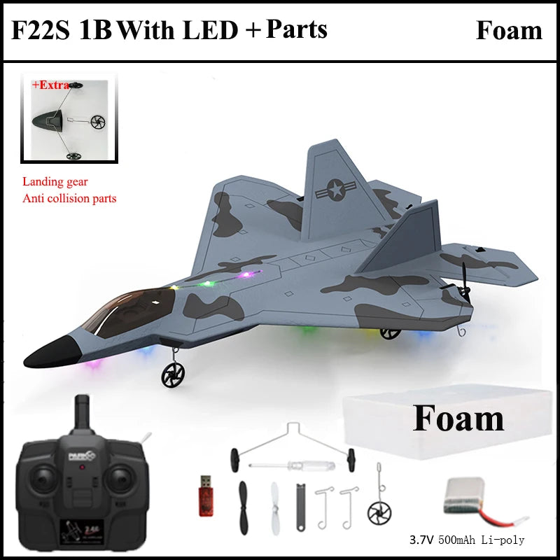 F22S Remote-Control Airplane – Gyro & LED Bundle Options