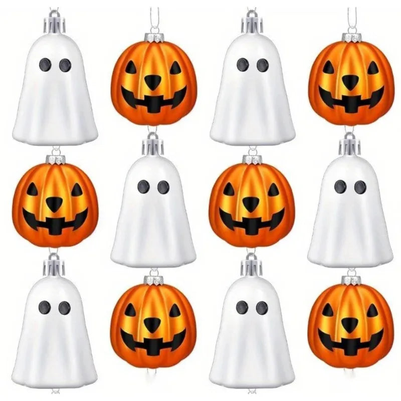 Halloween Ghost & Pumpkin Hanging Ornaments – 12 Pieces