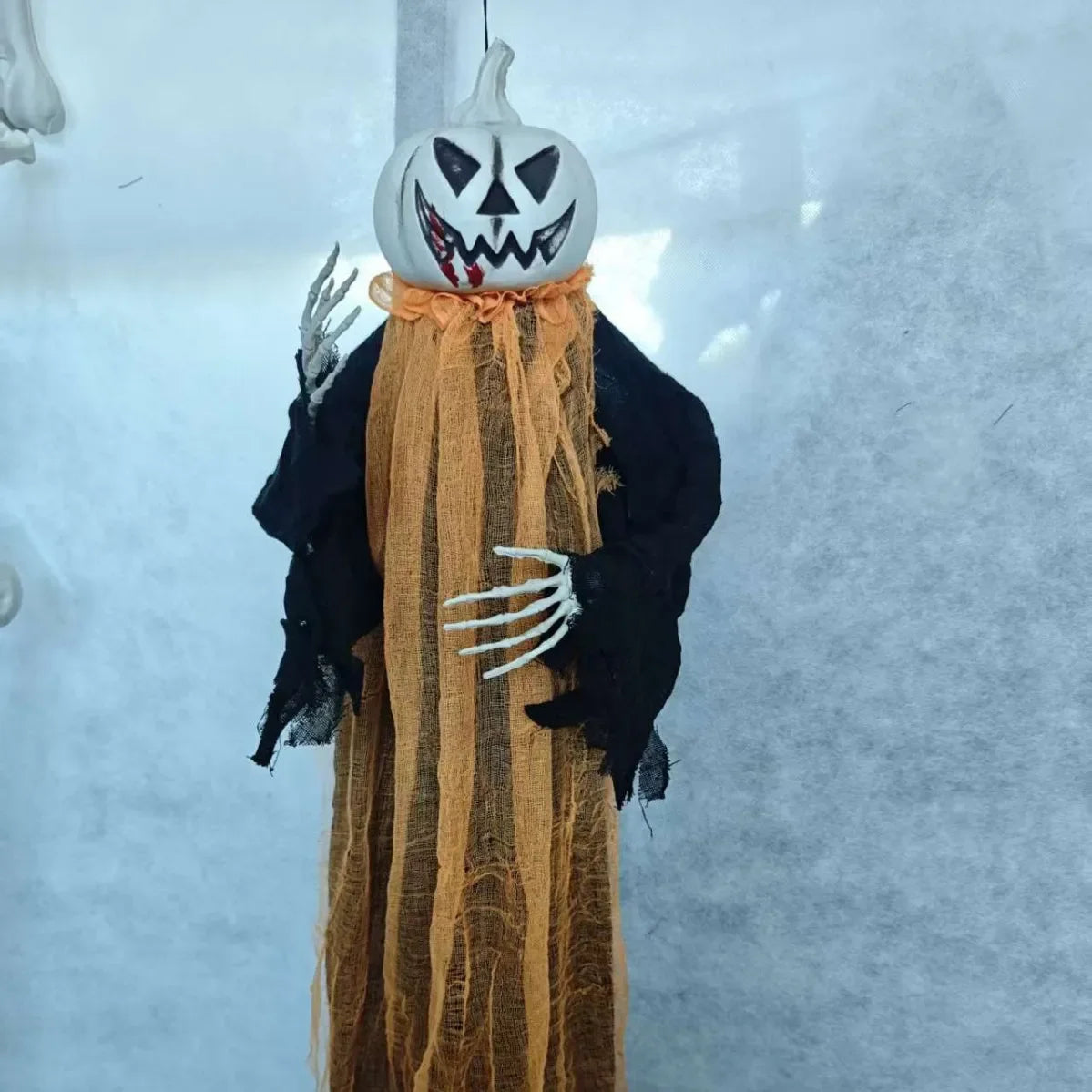 Hanging Pumpkin-Head Halloween Decoration – Skeleton Hands
