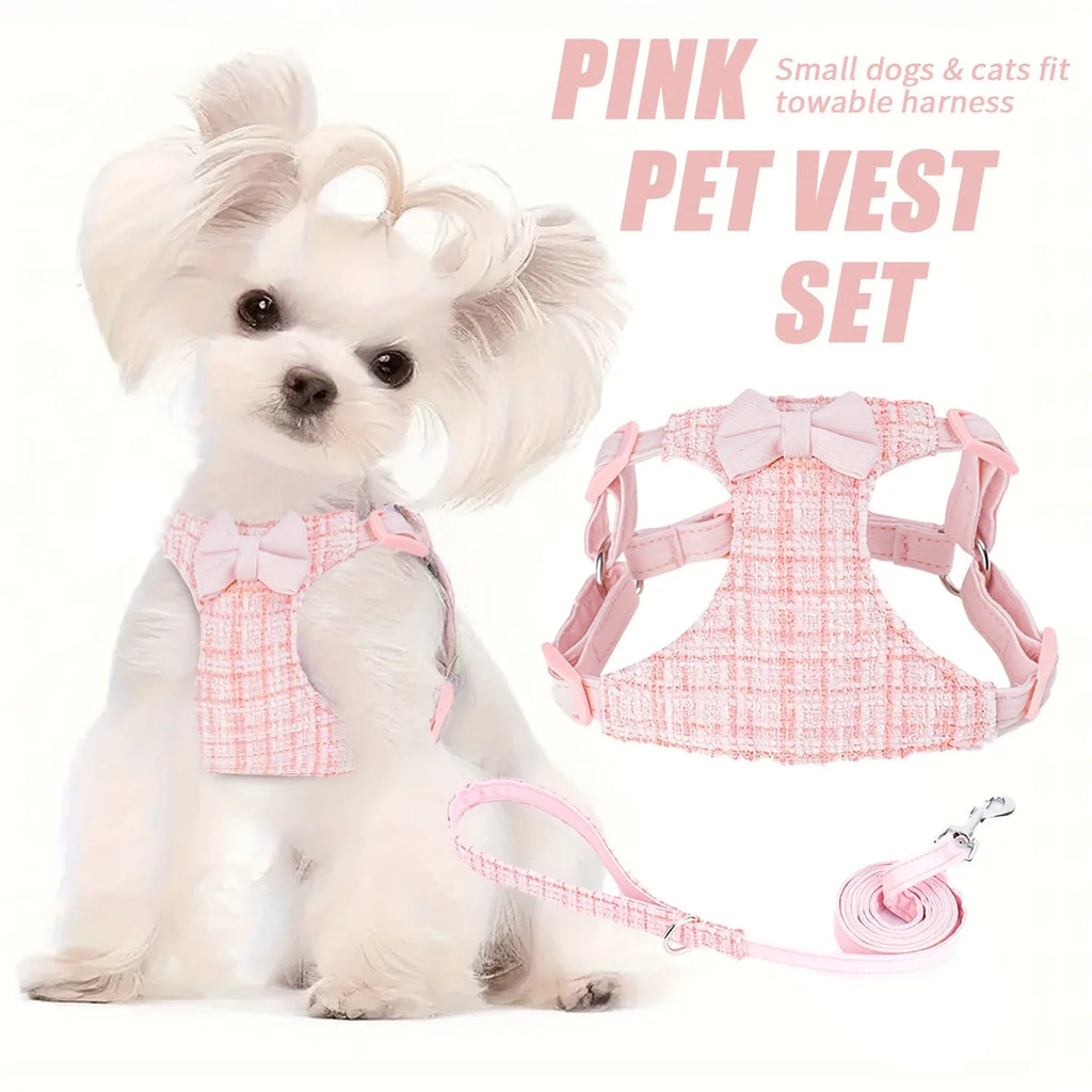 Plaid Bow Pet Harness & Leash Set