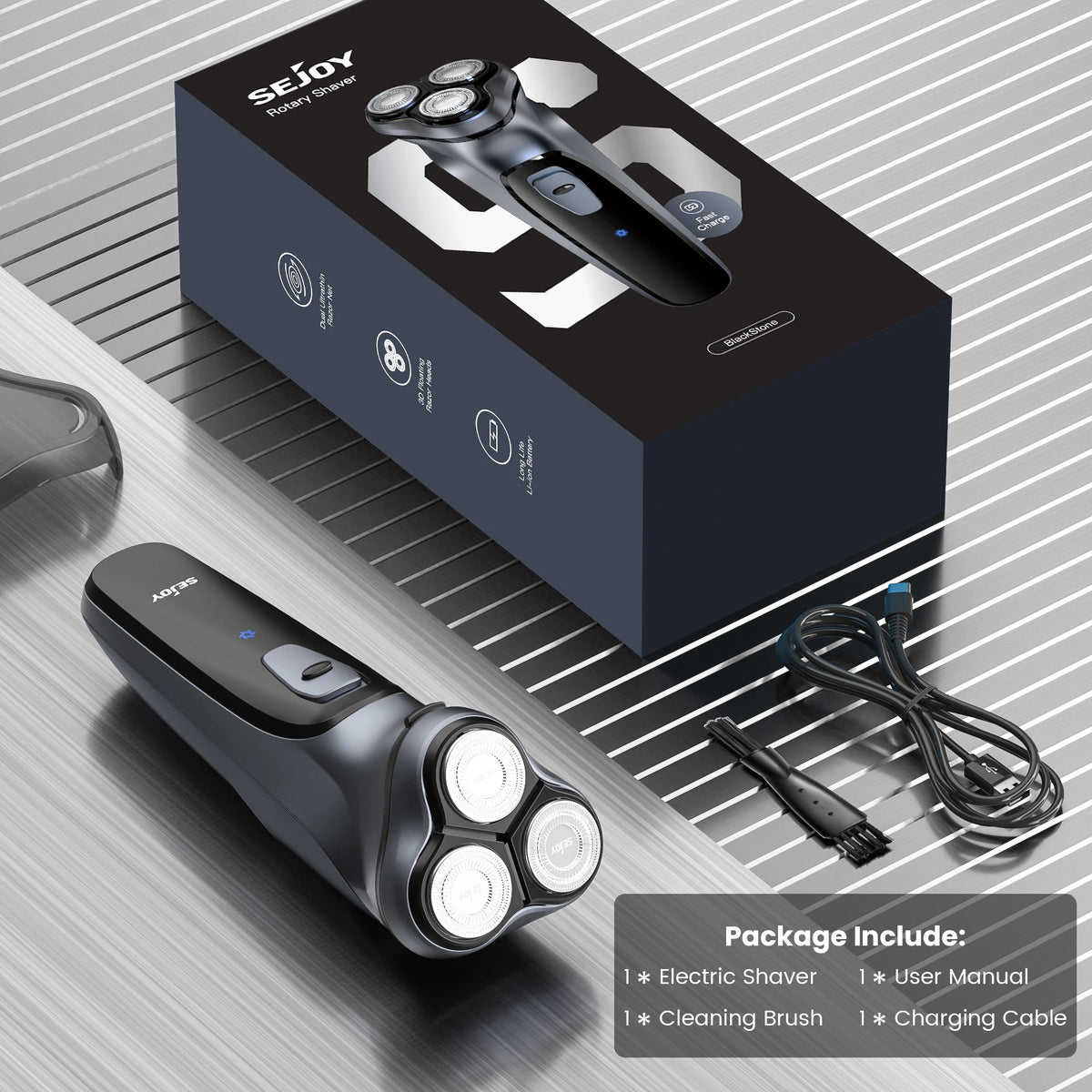 Men’s Rechargeable Triple-Head Rotary Shaver with Pop-Up Trimmer