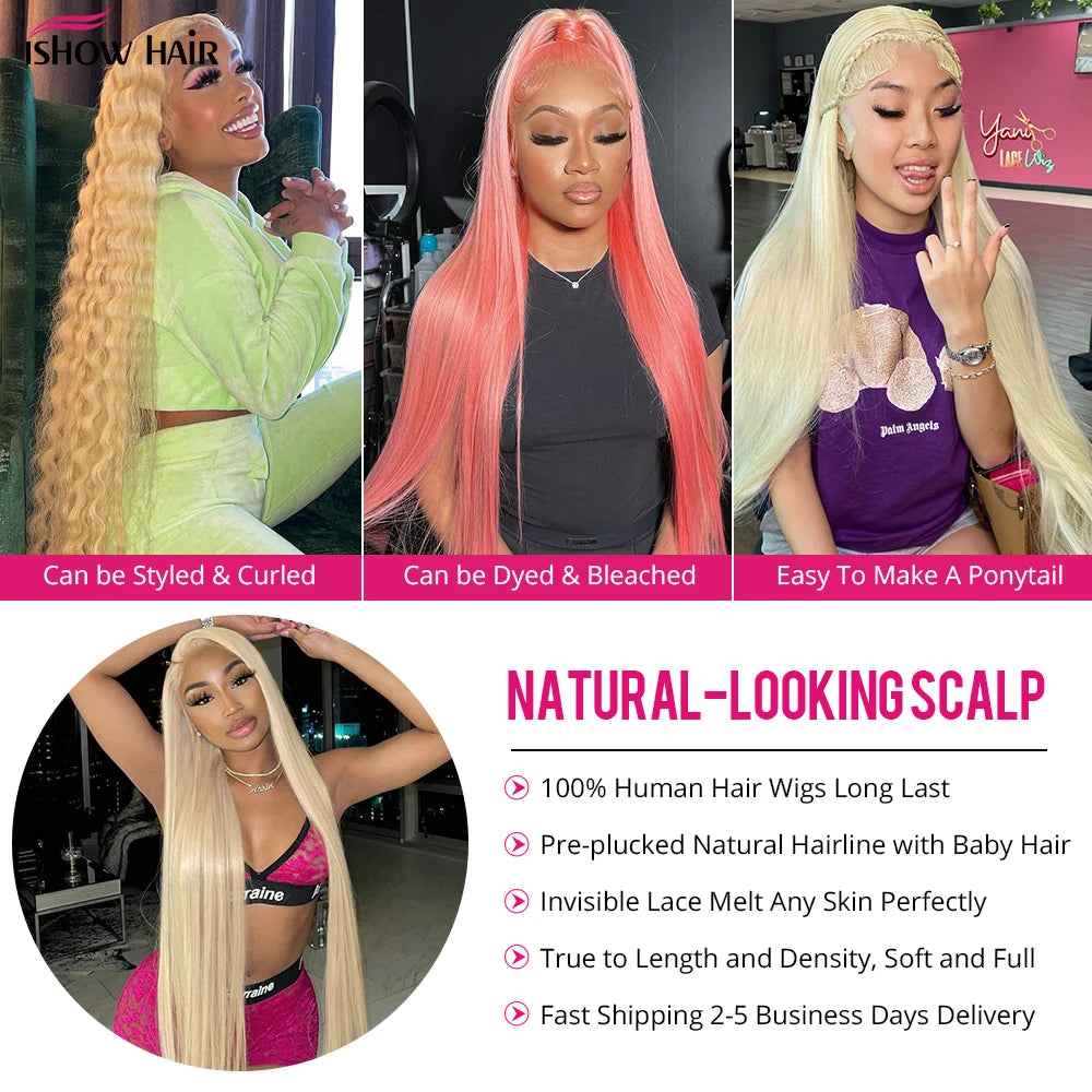 613 Blonde Straight Lace Front Wig, Human Hair, 10-30 Inches